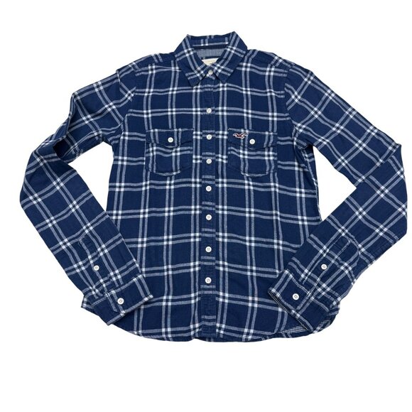 Hollister Tops - Y2K Hollister Women's Blue White Plaid LS Button Down Shirt 100% Cotton, Size XS